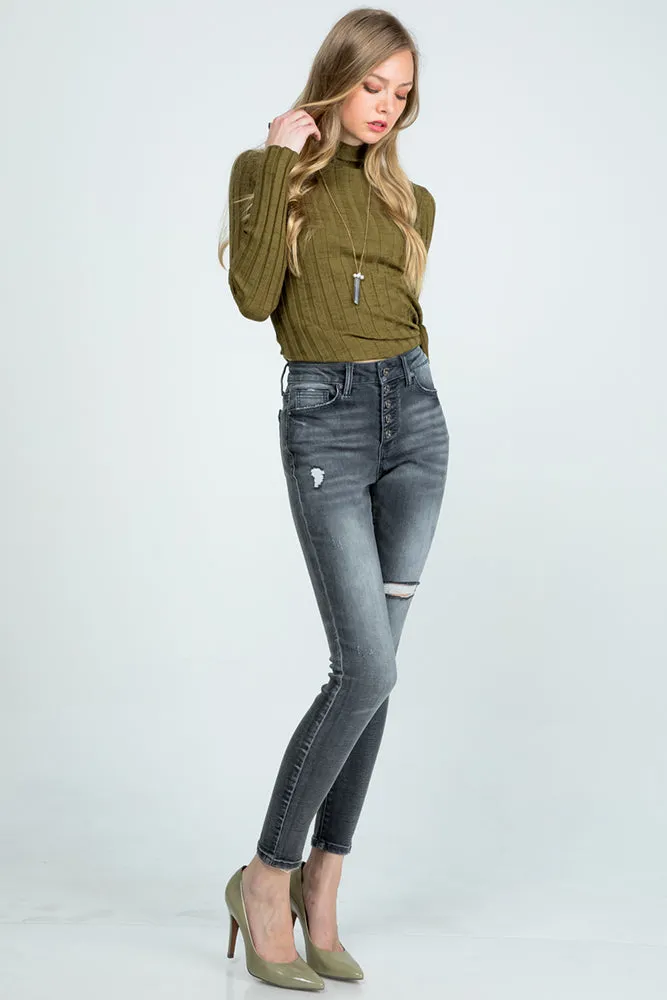Mid Rise Skinny Button Fly Jeans