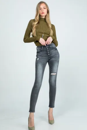 Mid Rise Skinny Button Fly Jeans