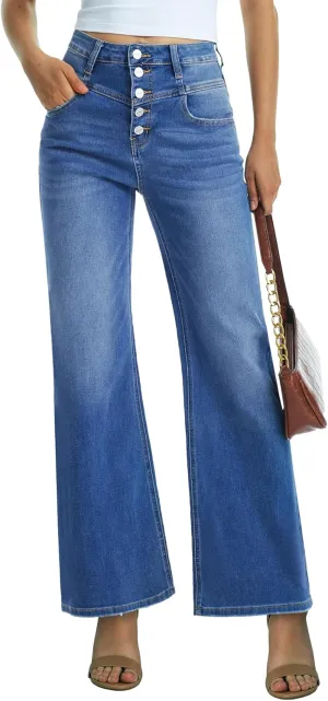ONESO Flare Jeans for Women High Waist Wide Leg Womens Jeans Stretch Tummy Control Baggy Denim Pants Inseam 30"