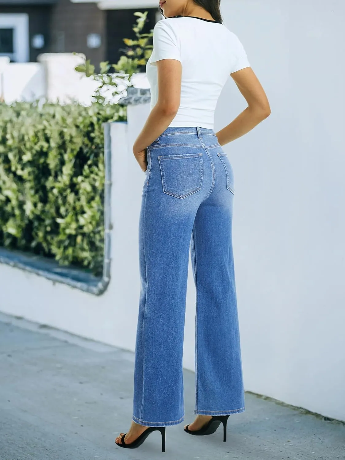 ONESO Flare Jeans for Women High Waist Wide Leg Womens Jeans Stretch Tummy Control Baggy Denim Pants Inseam 30"