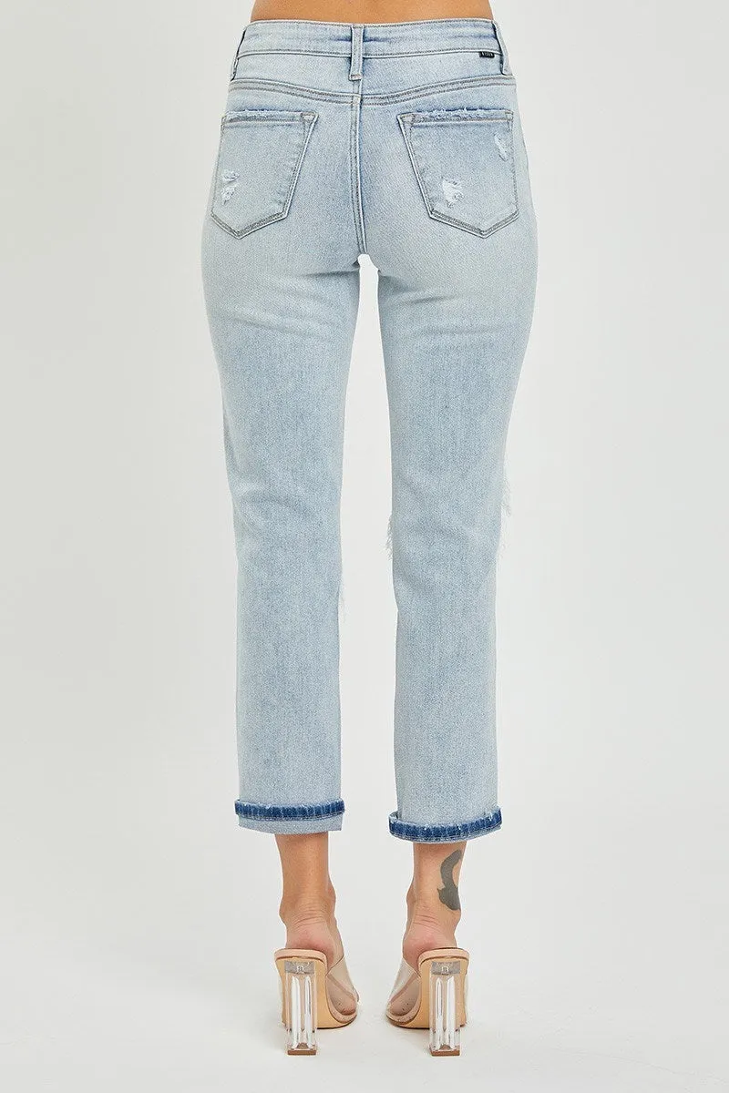 Risen MidRise Sequin Patch Tapered Jeans