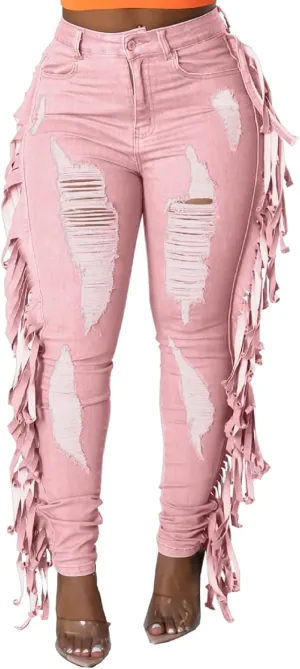 SeNight Women's High Waisted Ripped Jeans Cut Out Destroyed Distressed Denim Pants