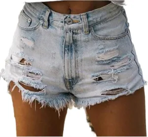 Shorts for Women Denim High Waisted Mid Rise Womens Jean Shorts Ripped Stretchy Frayed Distressed Stretchy Shorts for Women
