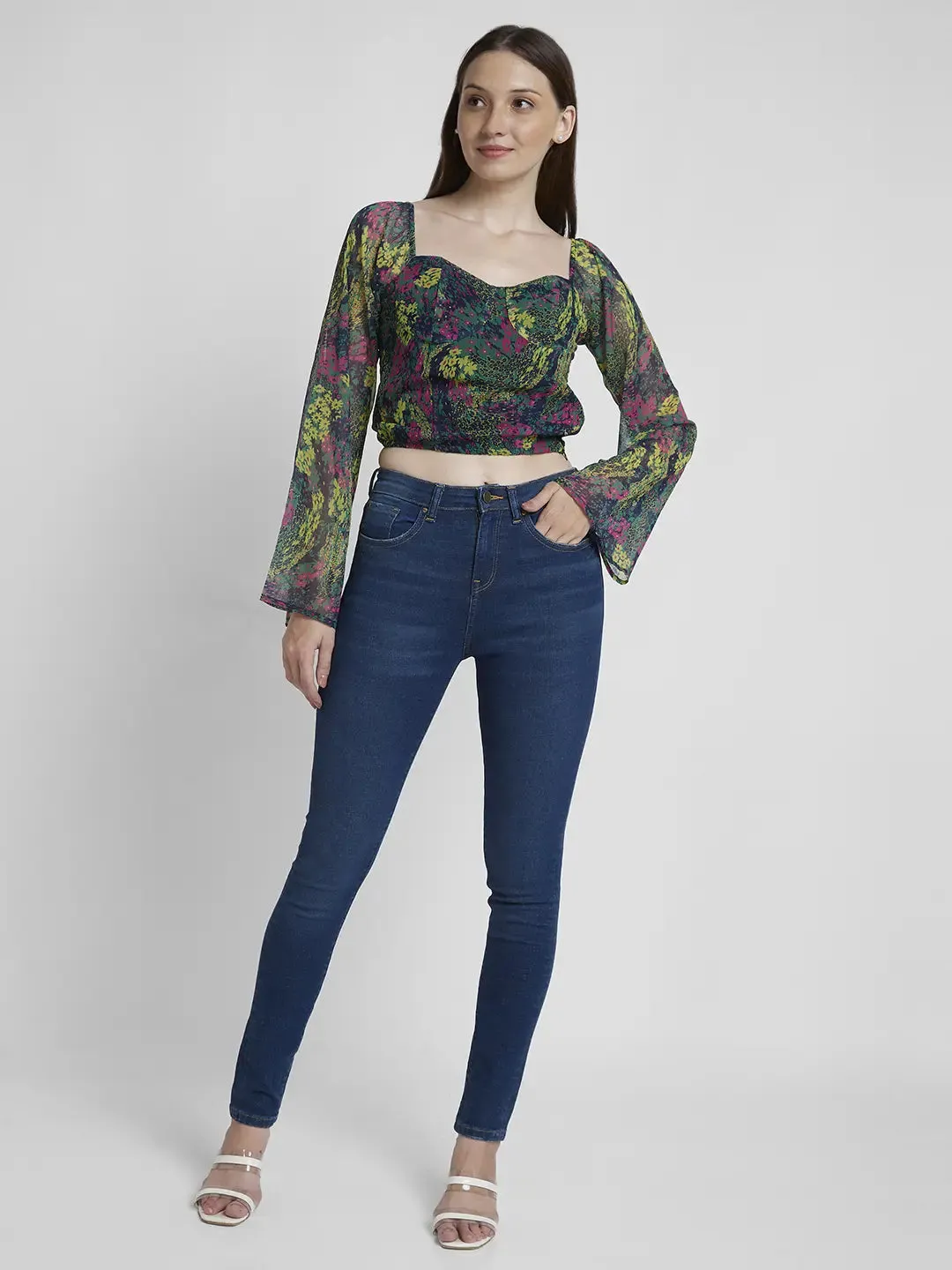 Spykar Women Mid Blue Lycra Skinny Fit Regular Length Low Distressed Jeans -(Adora)