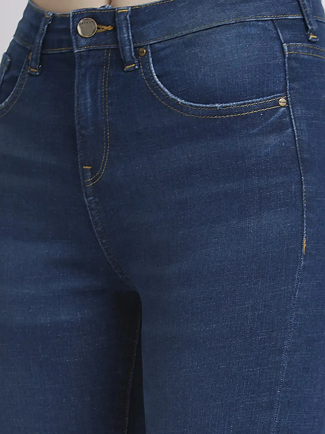 Spykar Women Mid Blue Lycra Skinny Fit Regular Length Low Distressed Jeans -(Adora)
