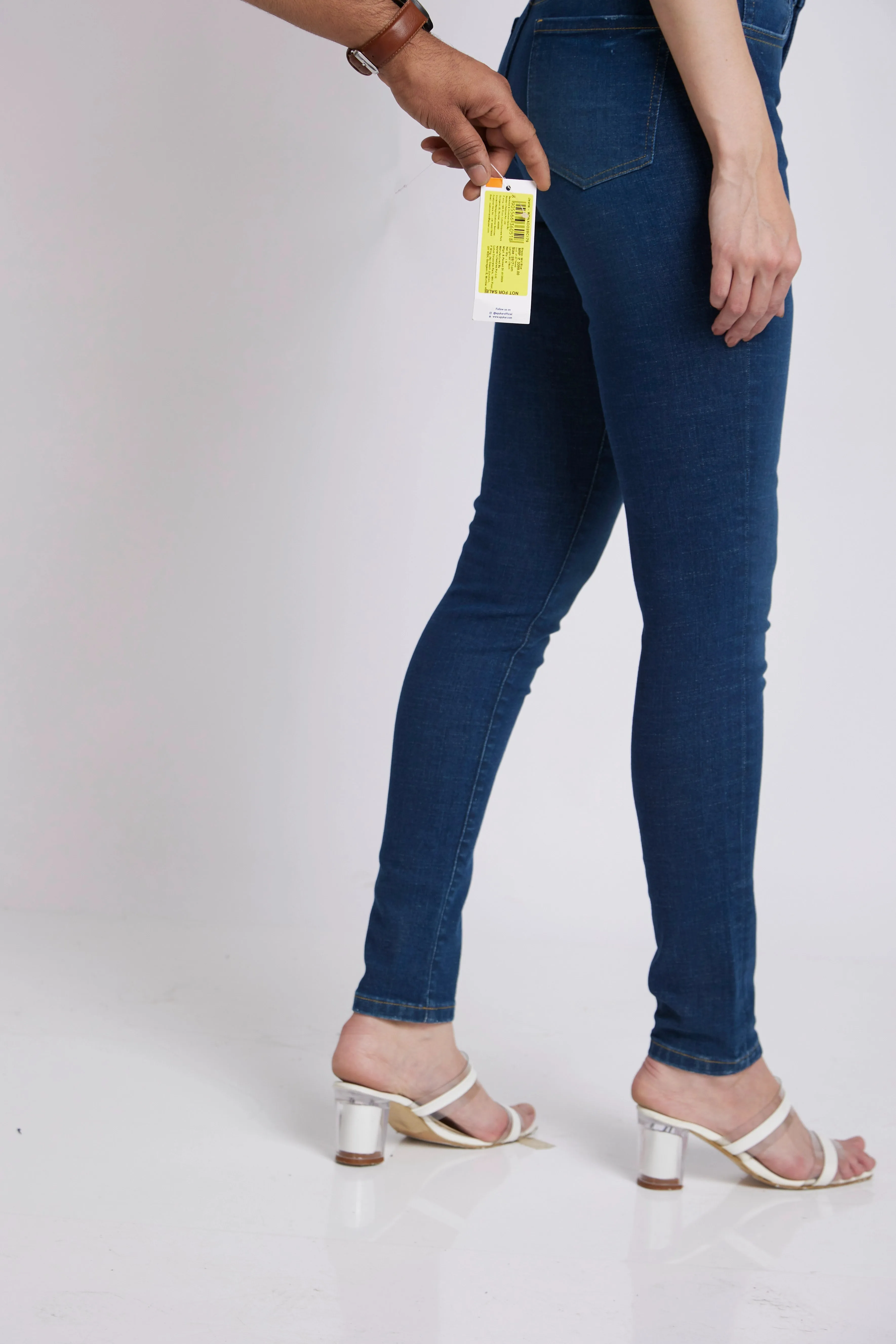 Spykar Women Mid Blue Lycra Skinny Fit Regular Length Low Distressed Jeans -(Adora)