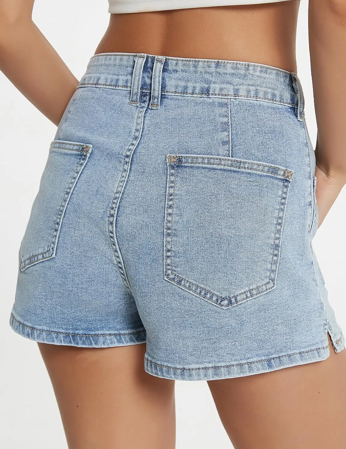 Stretchy Jean Shorts Womens Summer Casual Mid Rise Skinny Hot Denim Short with Pockets