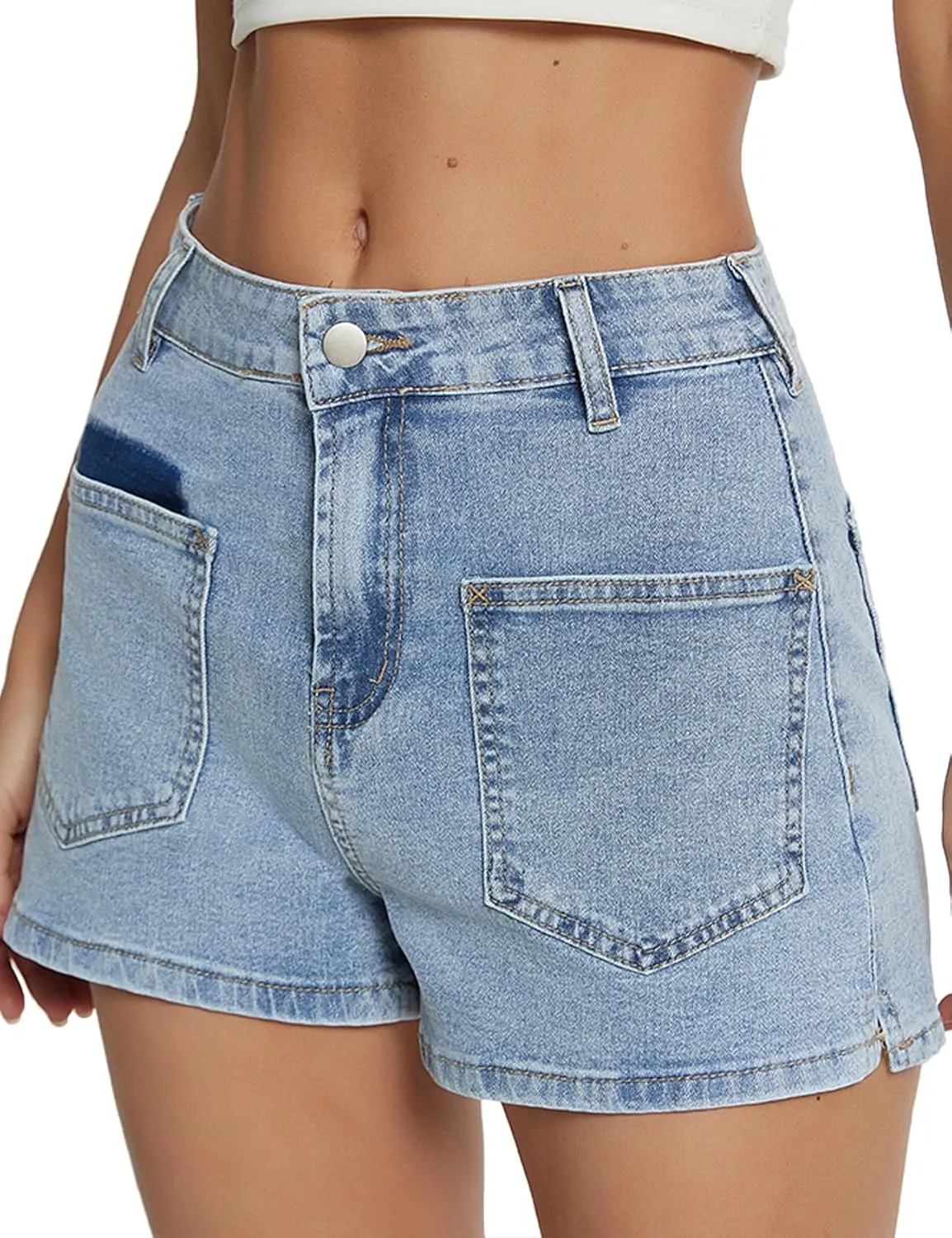 Stretchy Jean Shorts Womens Summer Casual Mid Rise Skinny Hot Denim Short with Pockets