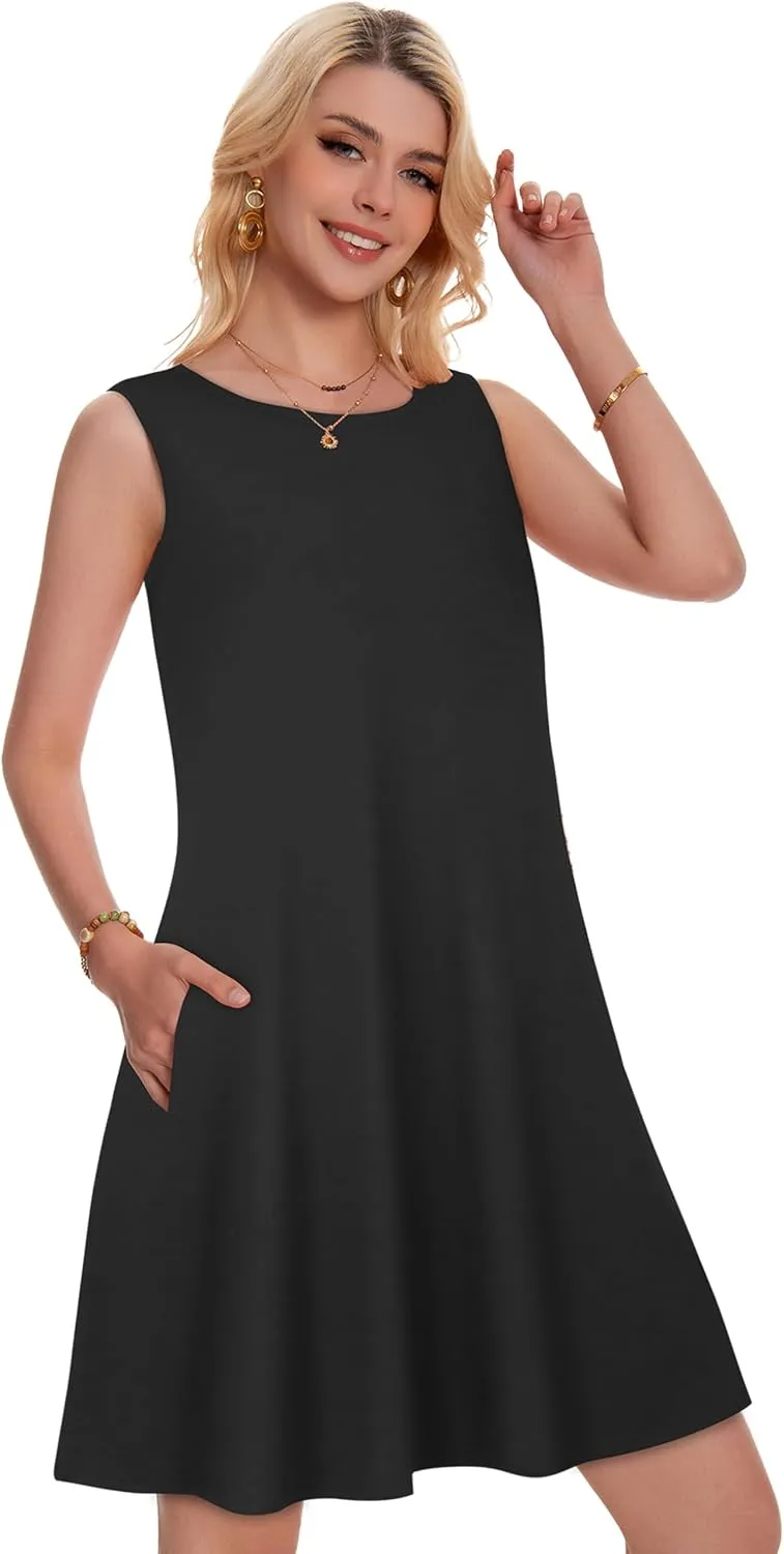 Summer Dresses for Women Beach Boho Sleeveless Vintage Floral Flowy Pocket Tshirt Tank Sundresses
