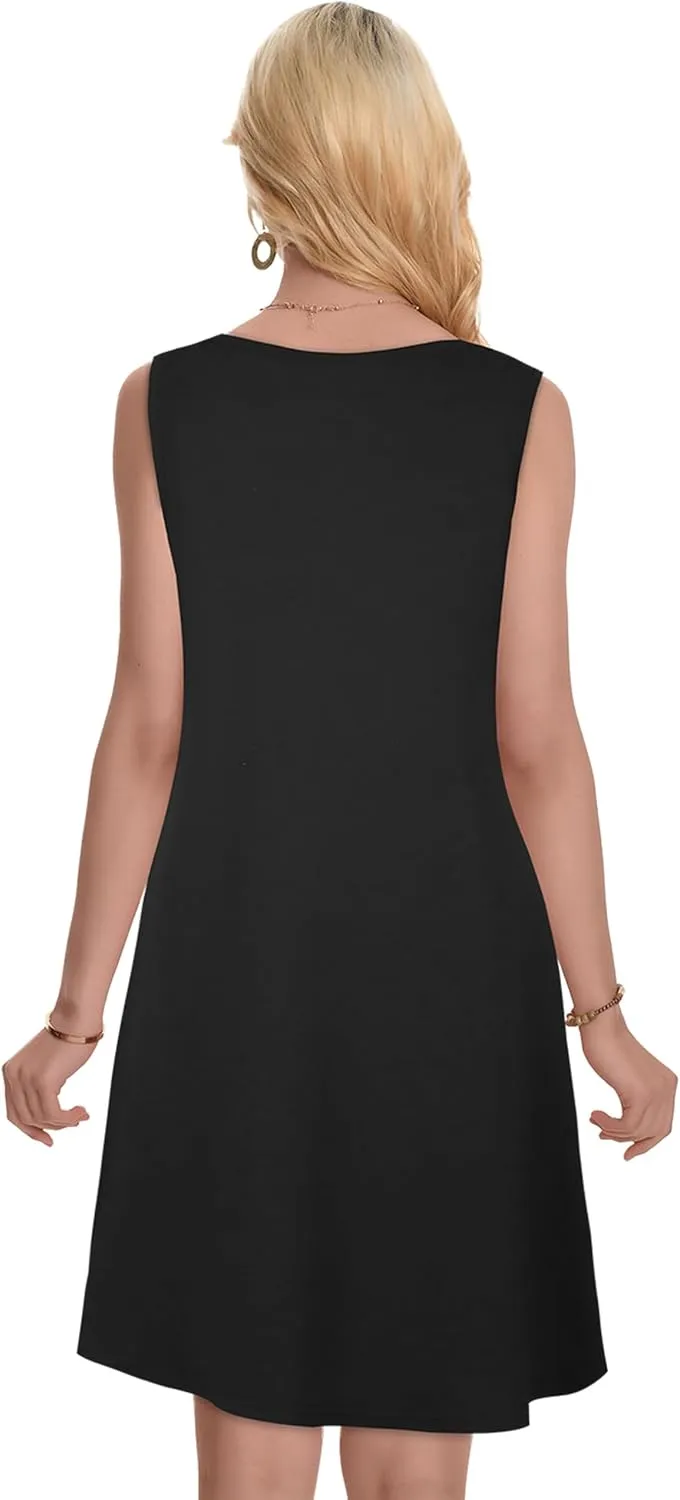 Summer Dresses for Women Beach Boho Sleeveless Vintage Floral Flowy Pocket Tshirt Tank Sundresses