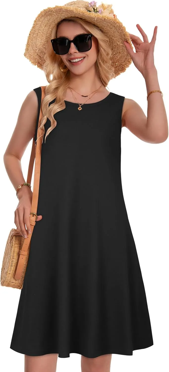 Summer Dresses for Women Beach Boho Sleeveless Vintage Floral Flowy Pocket Tshirt Tank Sundresses