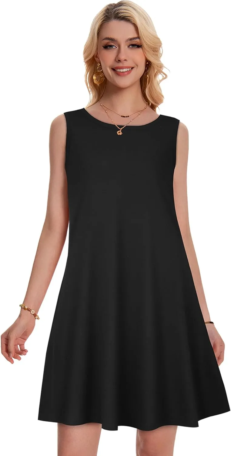 Summer Dresses for Women Beach Boho Sleeveless Vintage Floral Flowy Pocket Tshirt Tank Sundresses
