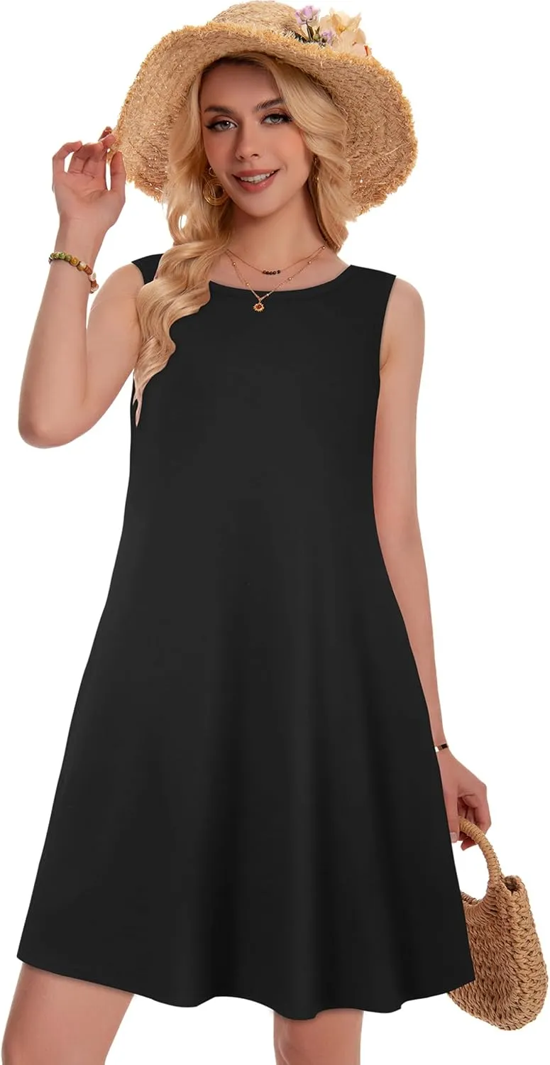 Summer Dresses for Women Beach Boho Sleeveless Vintage Floral Flowy Pocket Tshirt Tank Sundresses