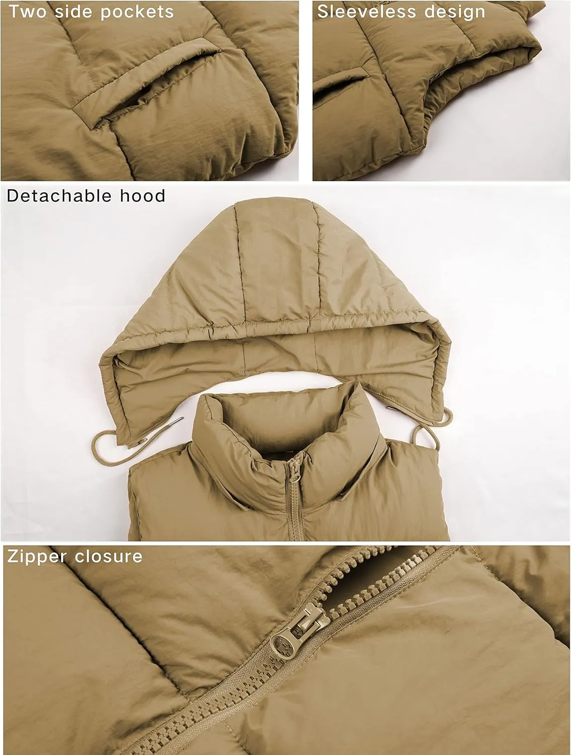Tanming Black Puffer Vest Women Zip Up Lightweight Sleeveless Winter Outerwear Vests with Hood