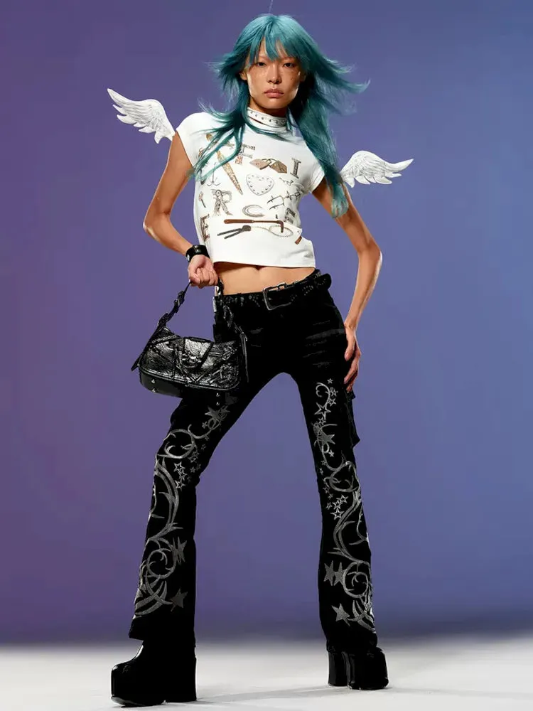 Totem Pentagram Embroidered Jeans【s0000009409】