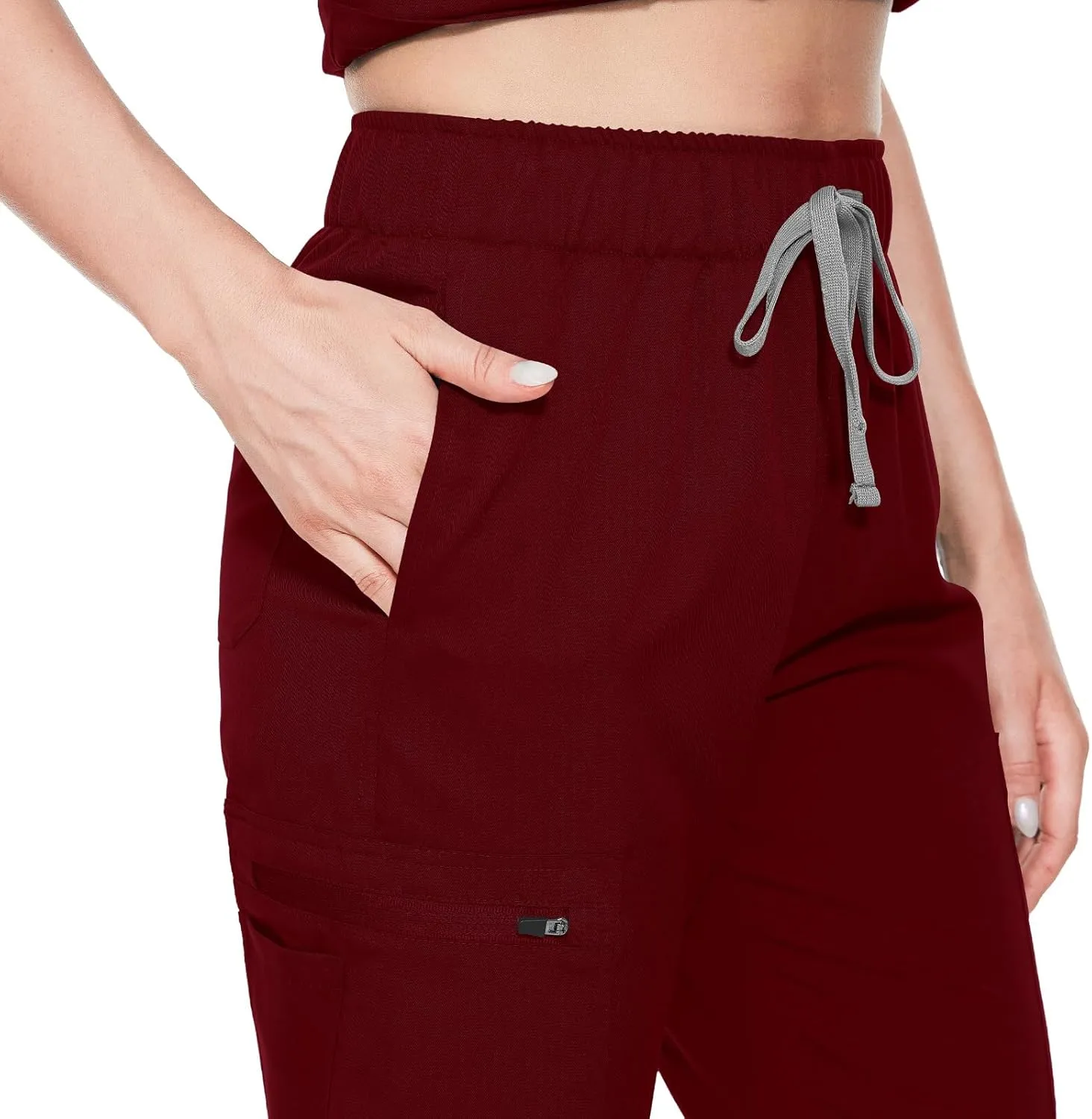 VIAOLI Scrubs for Women Set Modern V-Neck Top & 8 Pocket Jogger Pants Athletic Nursing Uniform Solid Stretch Workwear