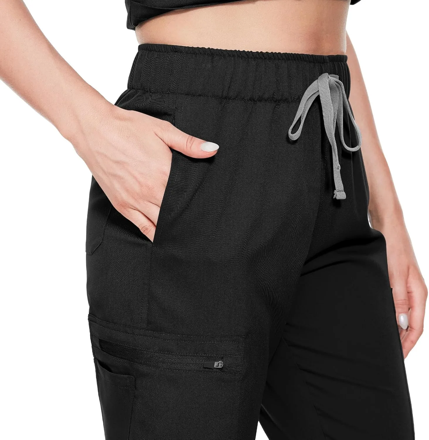 VIAOLI Scrubs for Women Set Modern V-Neck Top & 8 Pocket Jogger Pants Athletic Nursing Uniform Solid Stretch Workwear