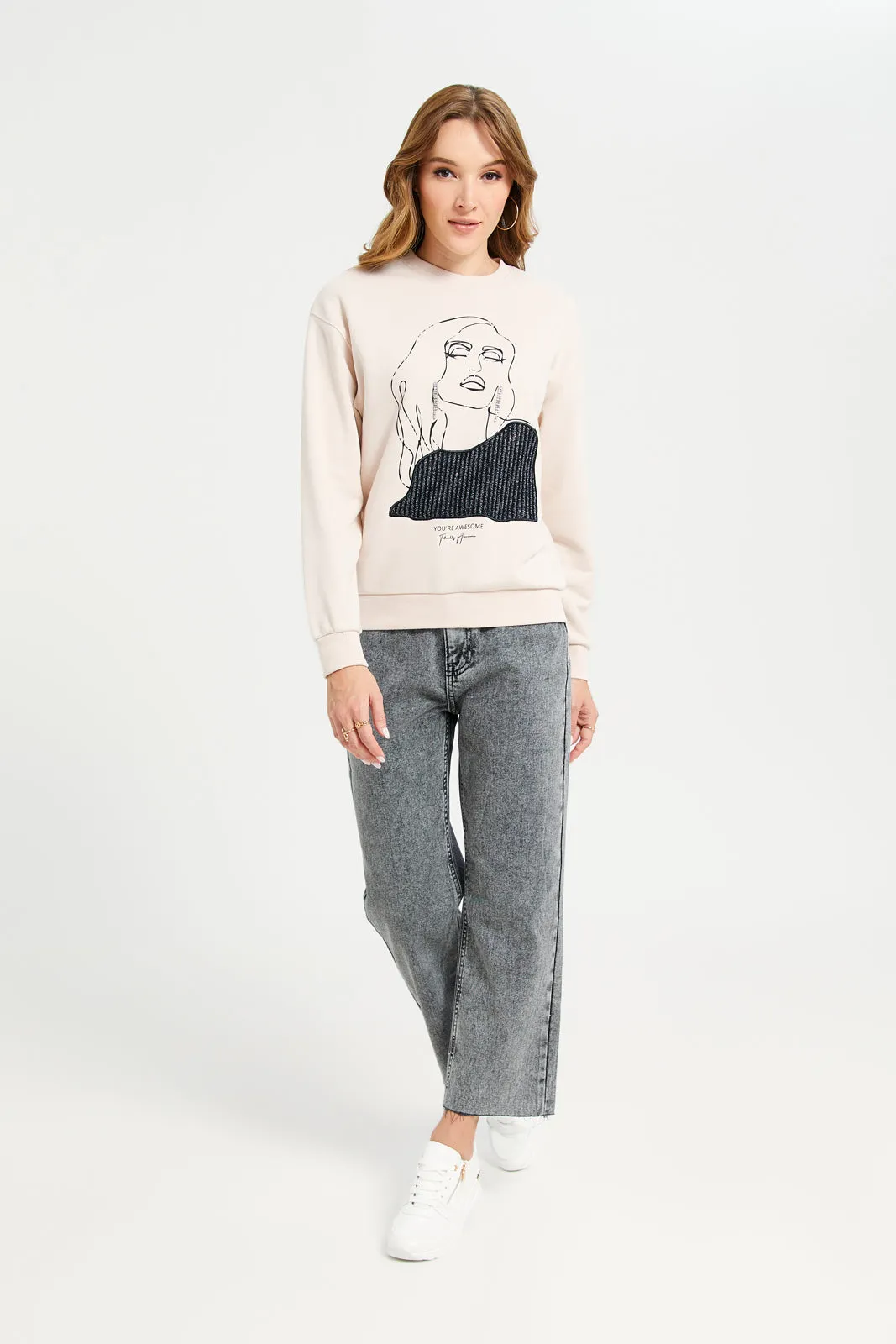 Women Apricot Lady Printed Sweatshirt