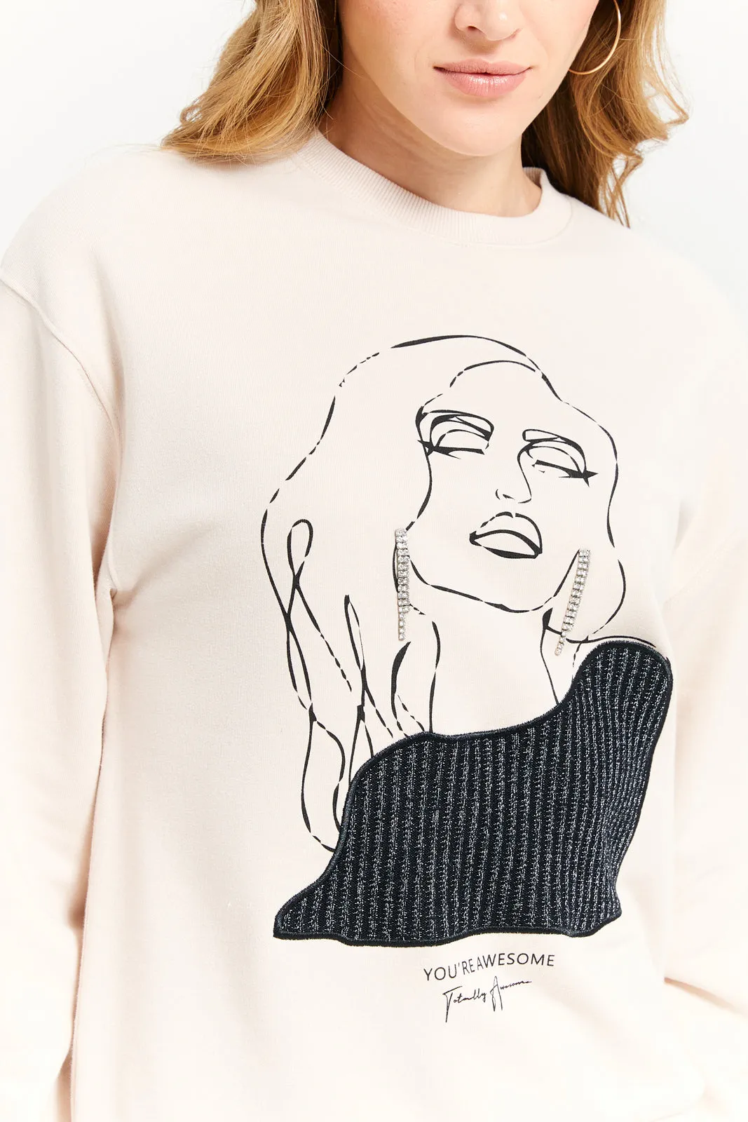 Women Apricot Lady Printed Sweatshirt