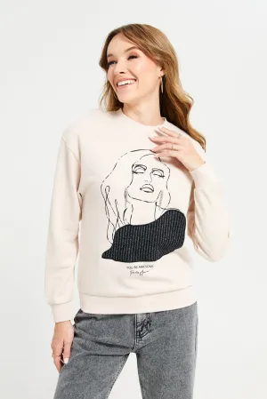 Women Apricot Lady Printed Sweatshirt