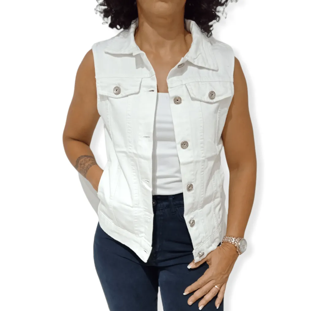 Women Jeans Vest - white