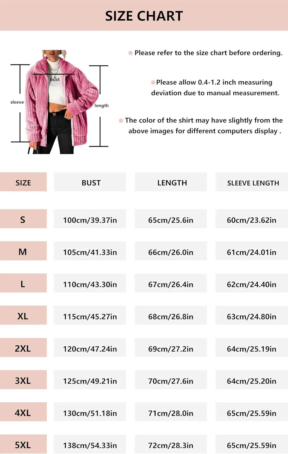 Women's Fleece Jacket Women Full Zip Long Sleeve Lapel Collar Sherpa Coat Outerwear with Pockets (S-5XL)