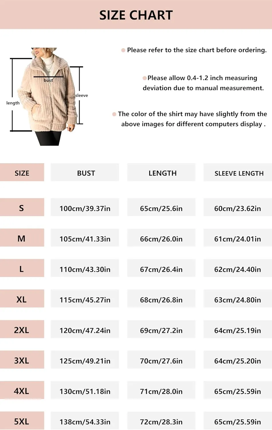 Women's Fleece Jacket Women Full Zip Long Sleeve Lapel Collar Sherpa Coat Outerwear with Pockets (S-5XL)
