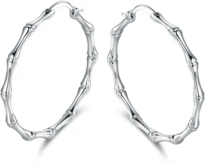 Womens Gold Bamboo Hoop Earrings | Barzel 18K Gold, Rose Gold, or White Gold Plated Bamboo Hoop Earrings