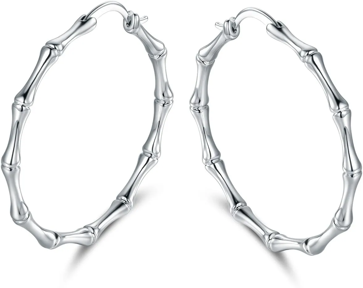 Womens Gold Bamboo Hoop Earrings | Barzel 18K Gold, Rose Gold, or White Gold Plated Bamboo Hoop Earrings