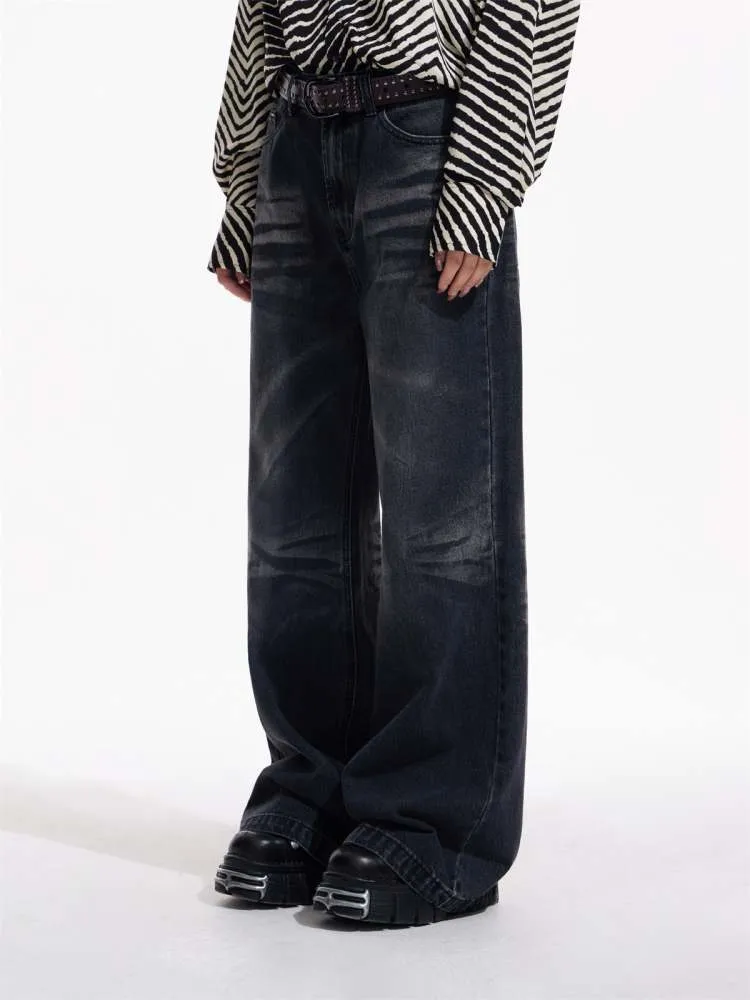 Wrinkle Processing Wide Washed Jeans【s0000006729】