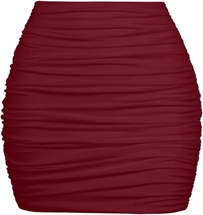 YMDUCH Women's Sexy High Waist Solid Tight Ruched Bodycon Mini Club Skirt