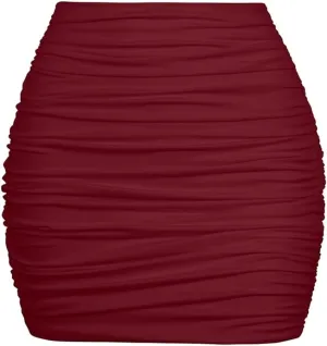 YMDUCH Women's Sexy High Waist Solid Tight Ruched Bodycon Mini Club Skirt