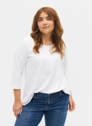 Zizzi Cotton 3/4 Sleeve Tee in White