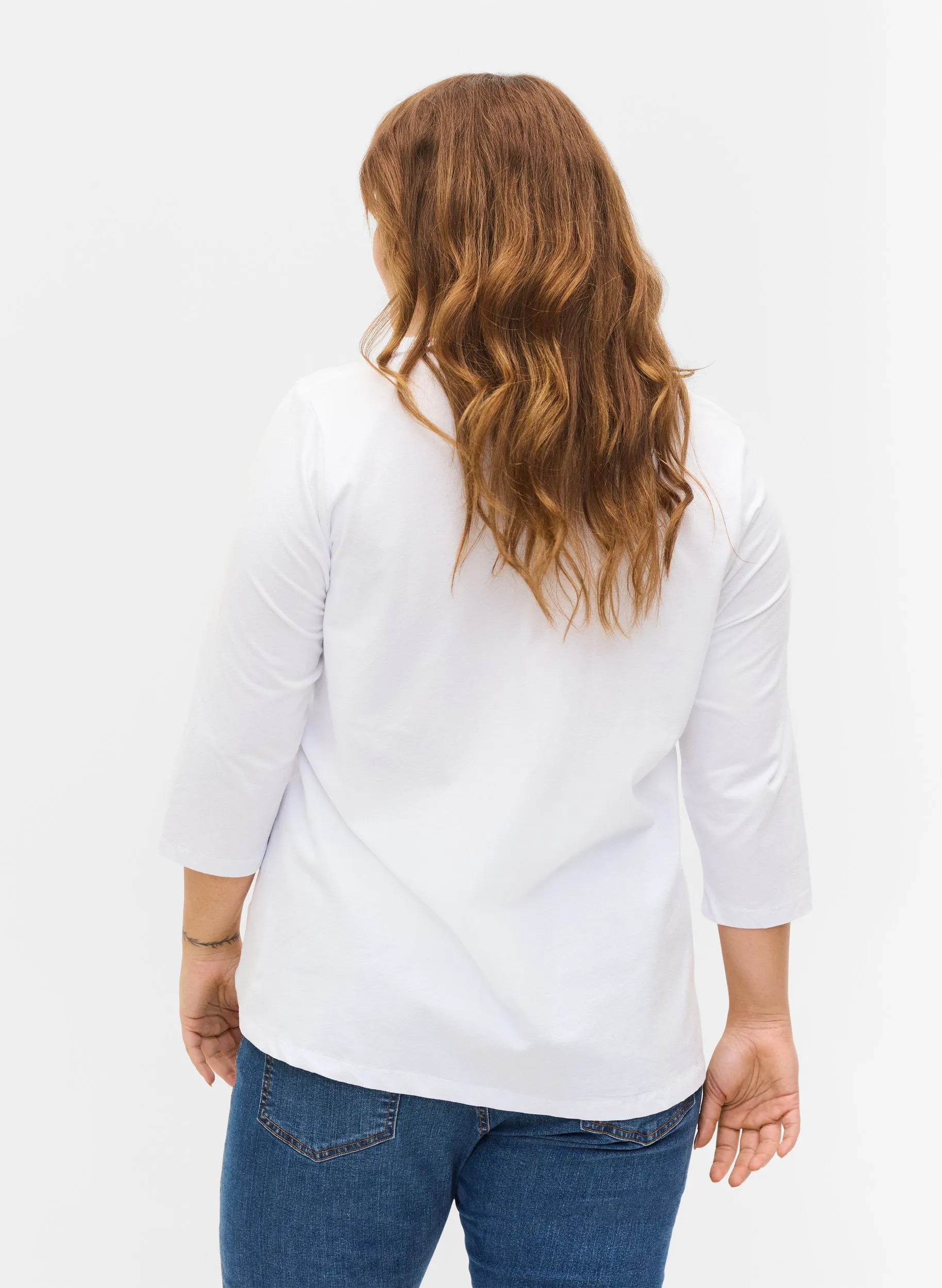 Zizzi Cotton 3/4 Sleeve Tee in White